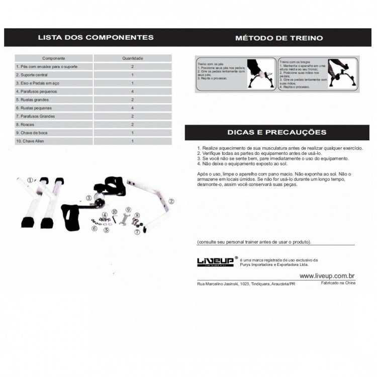 ESPECIFICAÇÕES:
<br>- É um equipamento prático, no qual você pode pedalar sentado em uma cadeira ou em um sofá;
<br>- Maneira suave de exercício de baixo impacto;
<br>- Possui regulagem de força com botão ajustável de tensão, permite variar a intensidade do treino; 
<br>- Pode ser transportado facilmente e ocupa pouco espaço.
<br>
<br>APLICAÇÕES: Utilizado para exercitar e reabilitar braços e pernas.
<br>
<br>
<br>EMBALAGEM CAIXA:
<br>- Contém uma Mini-Bike
<br>- Peso: 3 Kg
<br>- Altura: 19 cm
<br>- Largura: 50 cm
<br>- Comprimento: 9 cm